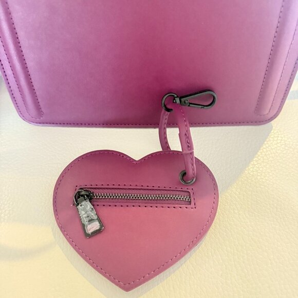 NWT STEVE MADDEN BEVELYN BATS SATCHEL CROSSBODY BAG W CREDIT CARD CASE PLUM - Picture 7 of 7